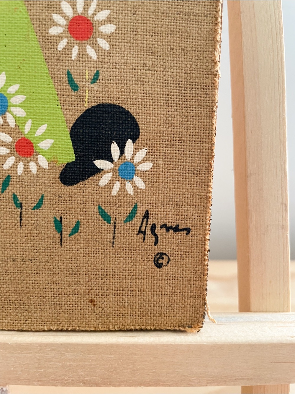 VTG Mid Century Agnes Burlap Wood Wall Art Plaque Panel MCM - Picture 14 of 15